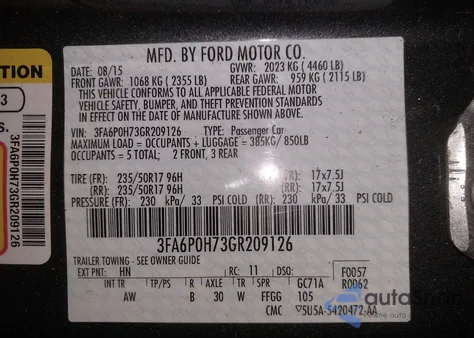 2016 Ford Fusion Se from USA, damaged, VIN 3FA6P0H73GR209126